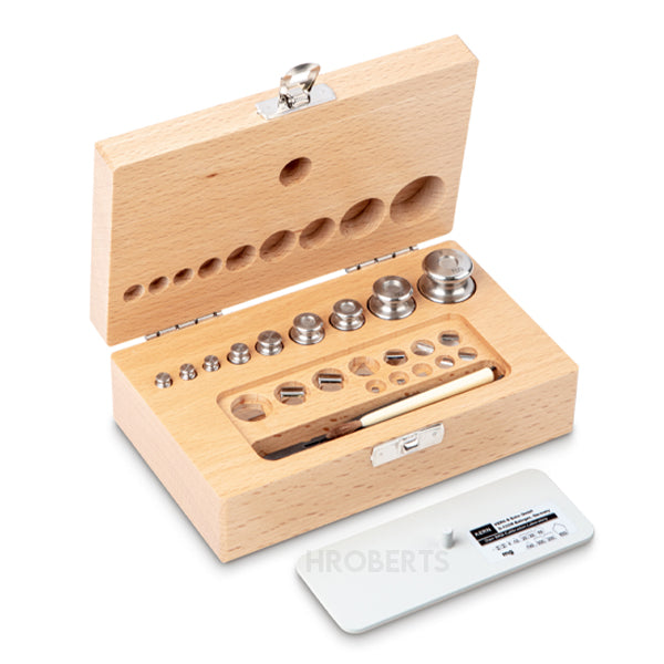 Kern 333-03 Weight set, F2, 1 mg - 100 g, Knob, stainless steel fine turned, in wooden case