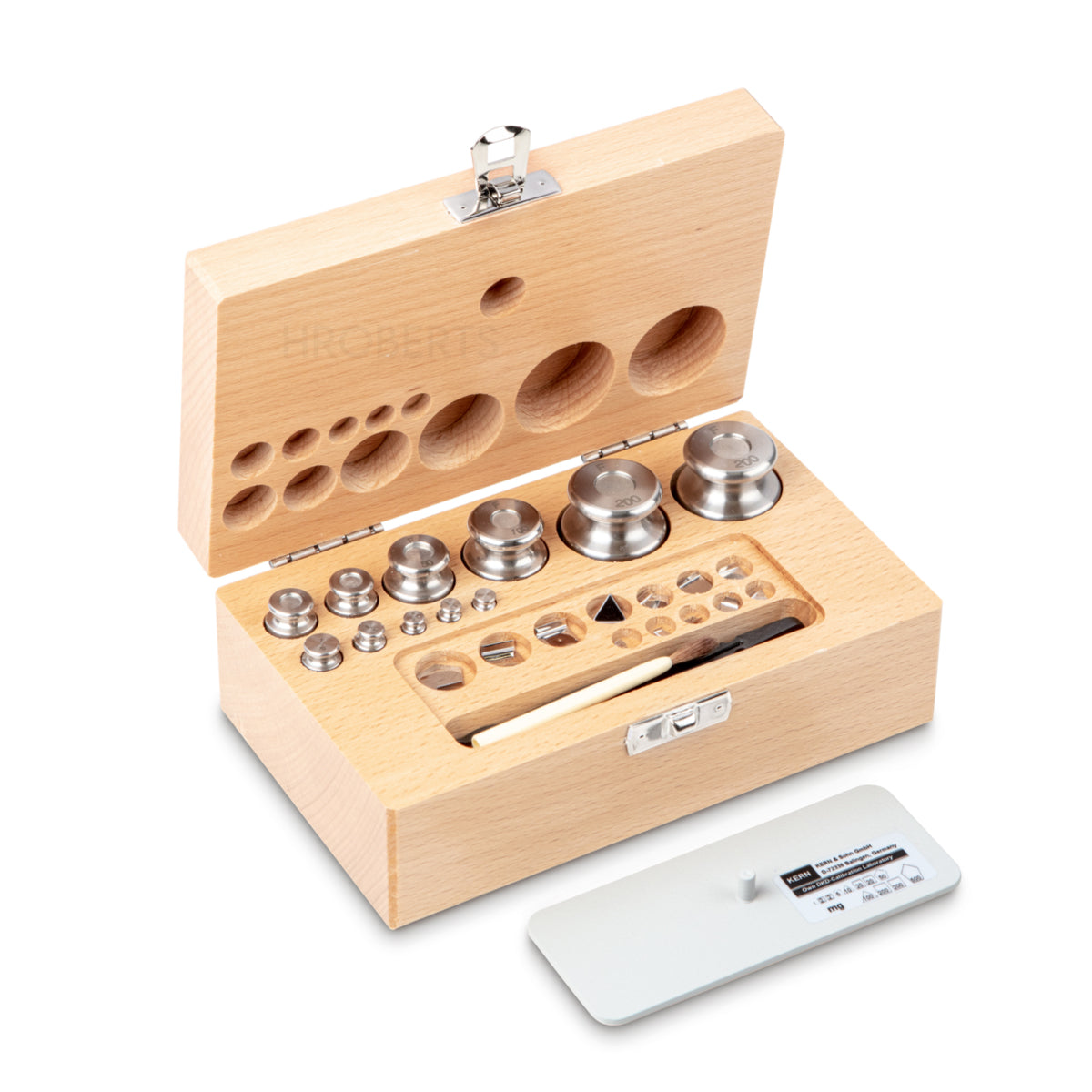Kern 333-04 Weight set, F2, 1 mg - 200 g, Knob, stainless steel fine turned, in wooden case