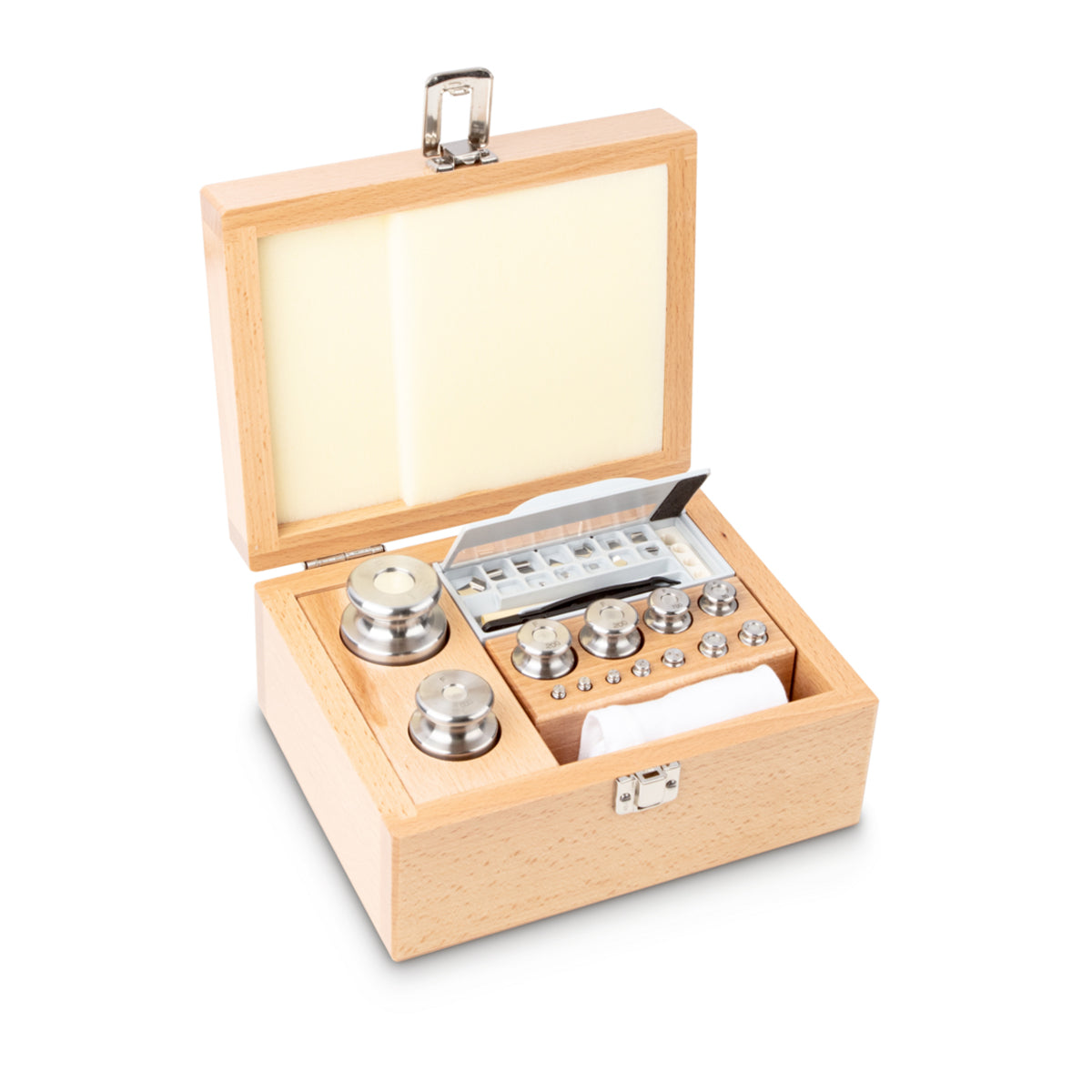 Kern 333-06 Weight set, F2, 1 mg - 1 kg, Knob, stainless steel fine turned, in wooden case