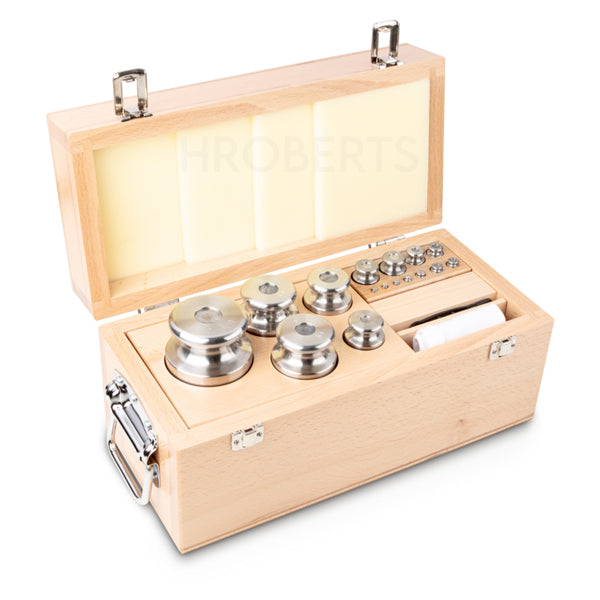 Kern 344-08 Weight set, M1, 1 g - 5 kg, Knob, stainless steel fine turned, in wooden case