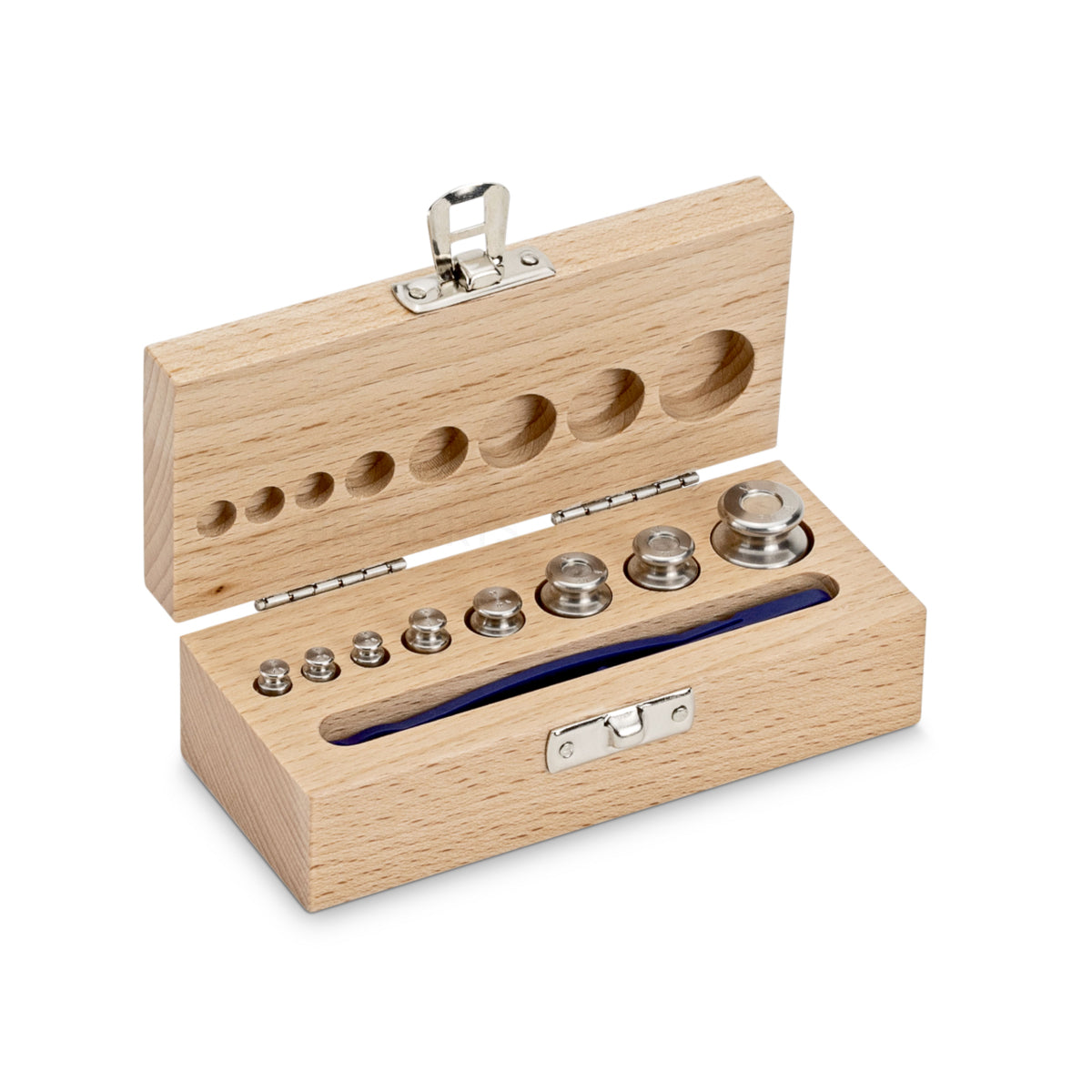 Kern 354-02 Weight set, M2, 1 g - 50 g, Knob, stainless steel fine turned, in wooden case