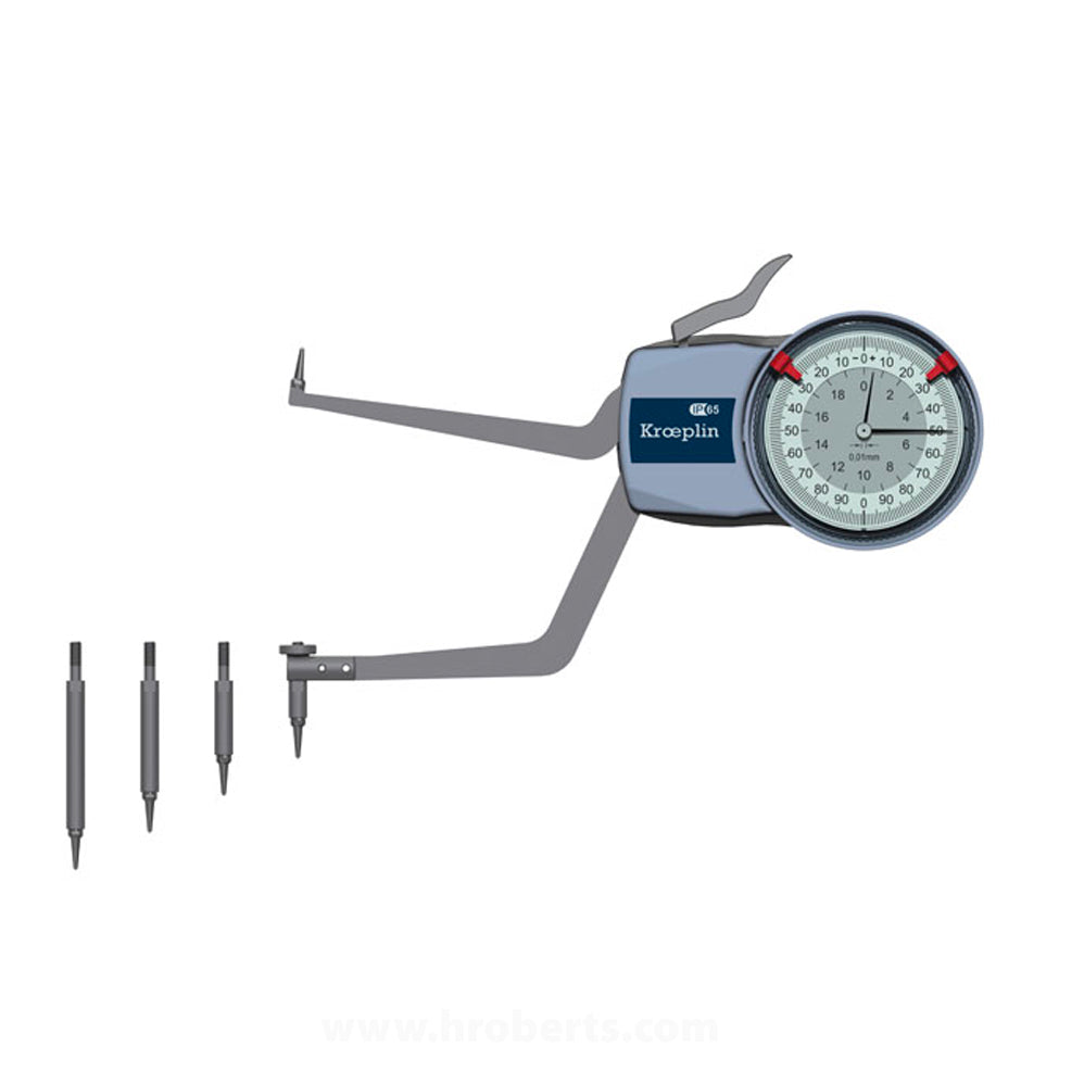 Kroeplin H2M90 Internal Caliper Gauge, Range 90-140mm, Graduation 0.01mm, Measuring Depth 85mm, Measuring Contact Ball 1mm Diameter, IP65 Protection