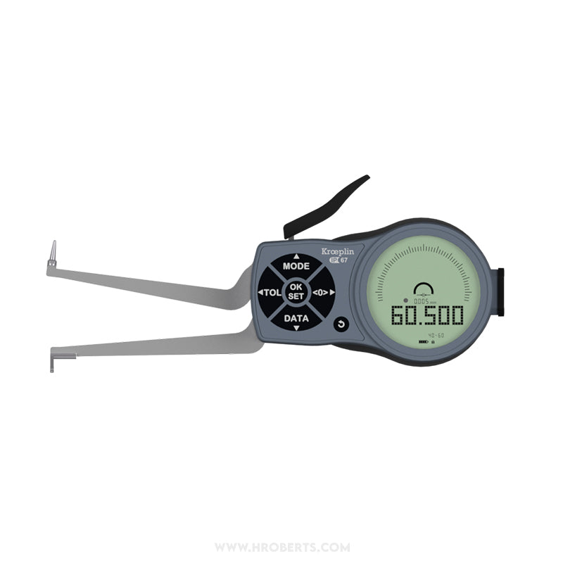 Kroeplin L240P3 Digital Internal Caliper Gauge, 3-Point Contact, Range 40-60mm, Resolution 0.001, 0.002, 0.005, 0.01, 0.02, 0.05mm, Measuring Depth 84mm, Measuring Contact Ball 1mm Diameter, IP67 Protection, Metric / Imperial Switchable