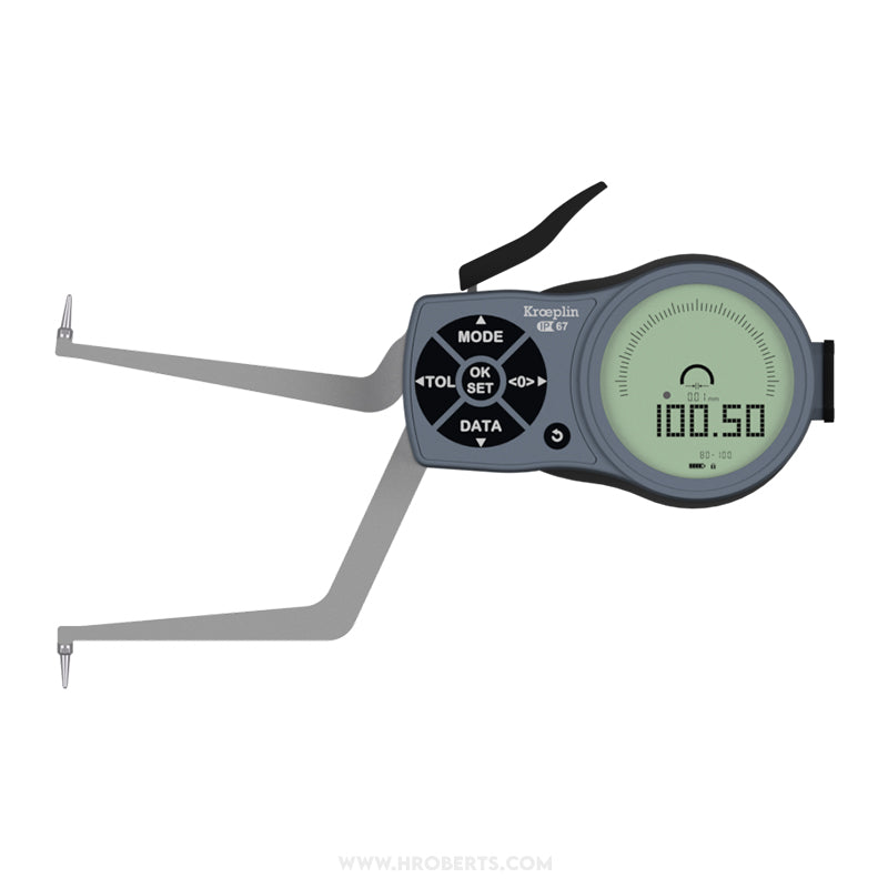 Kroeplin L280 Digital Internal Caliper Gauge, Range 80-100mm, Resolution 0.001, 0.002, 0.005, 0.01, 0.02, 0.05mm, Measuring Depth 85mm, Measuring Contact Ball 1mm Diameter, IP67 Protection, Metric / Imperial Switchable