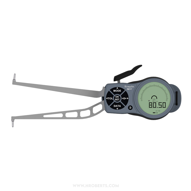 Kroeplin L350 Digital Internal Caliper Gauge, Range 50-80mm, Resolution 0.001, 0.002, 0.005, 0.01, 0.02, 0.05mm, Measuring Depth 132mm, Measuring Contact Ball 2mm Diameter, IP67 Protection, Metric / Imperial Switchable