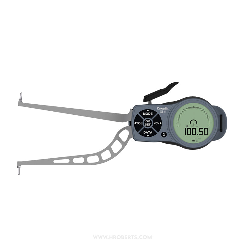 Kroeplin L370 Digital Internal Caliper Gauge, Range 70-100mm, Resolution 0.001, 0.002, 0.005, 0.01, 0.02, 0.05mm, Measuring Depth 132mm, Measuring Contact Ball 2mm Diameter, IP67 Protection, Metric / Imperial Switchable