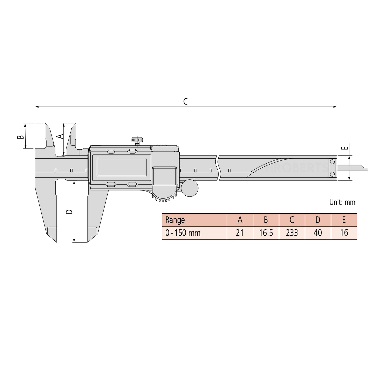 Mitutoyo 500-160-30 Digimatic Digital Caliper, Range 0 - 150mm / 0 - 6", Resolution 0.01mm / 0.0005", Absolute System