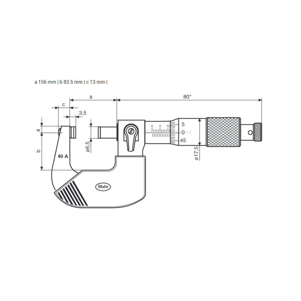 Mahr 4134005 Micromar 40 A Micrometer, Range 125-150mm, Graduation 0.01mm