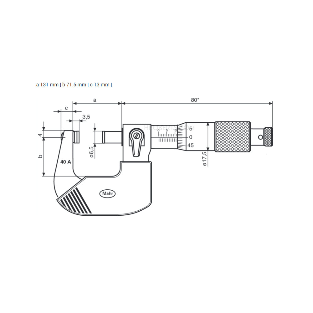 Mahr 4134904 Micromar 40 A Micrometer, Range 4-5", Graduation 0.0001"