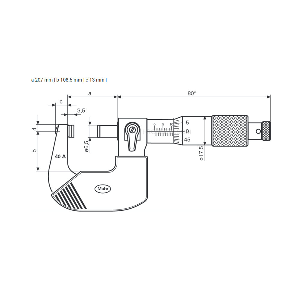 Mahr 4134907 Micromar 40 A Micrometer, Range 7-8", Graduation 0.0001"