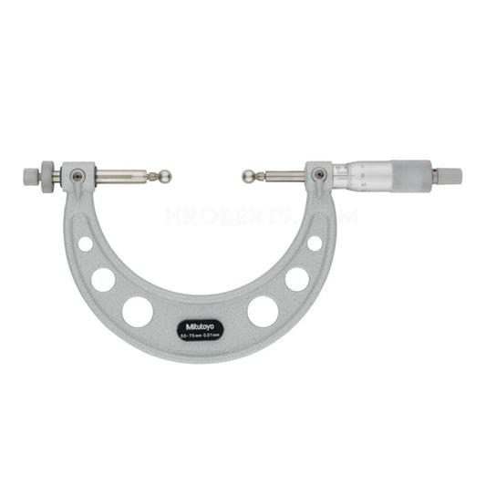Mitutoyo 124-175 Interchangeable Anvil Gear Tooth Micrometer, Range 50-75mm, Graduation 0.01mm