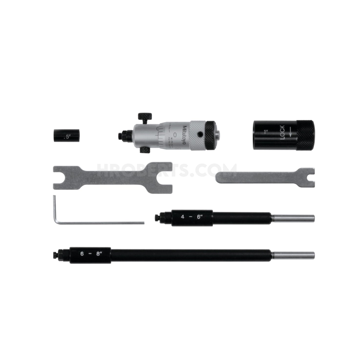 Mitutoyo 141-208 Interchangeable Rod Inside Micrometer, Range 2-8", Graduation 0.001"