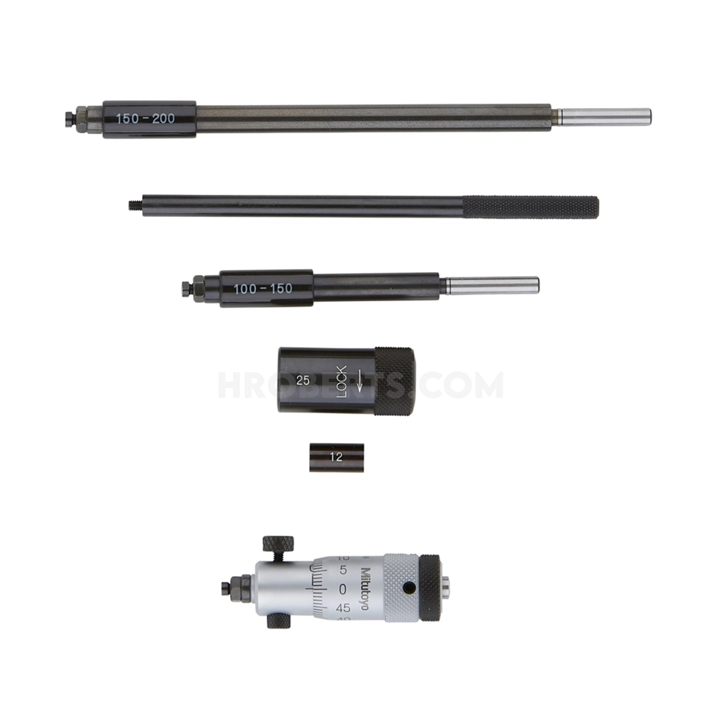 Mitutoyo 141-211 Interchangeable Rod Inside Micrometer, Range 50-200mm, Graduation 0.01mm