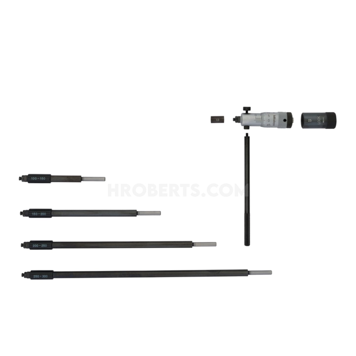 Mitutoyo 141-212 Interchangeable Rod Inside Micrometer, Range 50-300mm, Graduation 0.01mm