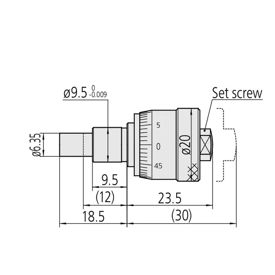 Mitutoyo 148-303 Short Body Micrometer Head, Range 0-6.5mm, Graduation 0.01mm
