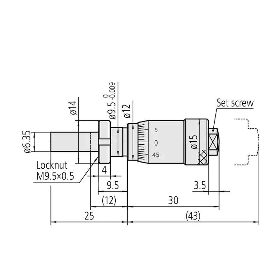 Mitutoyo 148-308 Short Body Micrometer Head, Range 0-6.5mm, Graduation 0.01mm