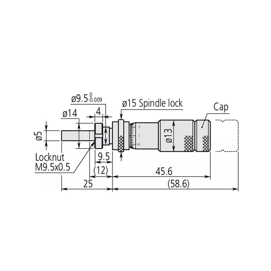 Mitutoyo 148-502 Adjustable Thimble Small Micrometer Head, Range 0-0.5", Graduation 0.001"