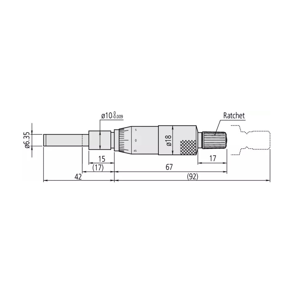 Mitutoyo 150-192 Standard Micrometer Head, Range 0-25mm, Graduation 0.01mm