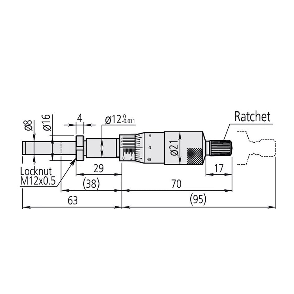 Mitutoyo 151-221 Standard Micrometer Head, Range 0-25mm, Graduation 0.001mm