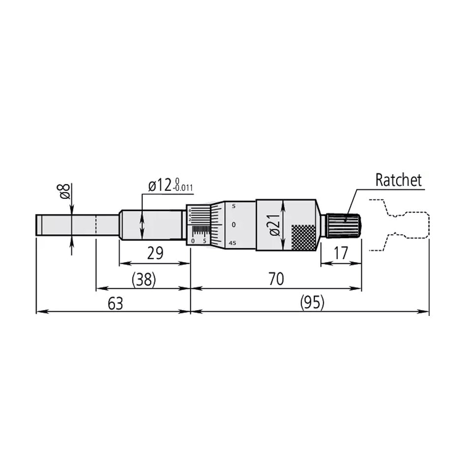 Mitutoyo 151-222 Standard Micrometer Head, Range 0-25mm, Graduation 0.001mm