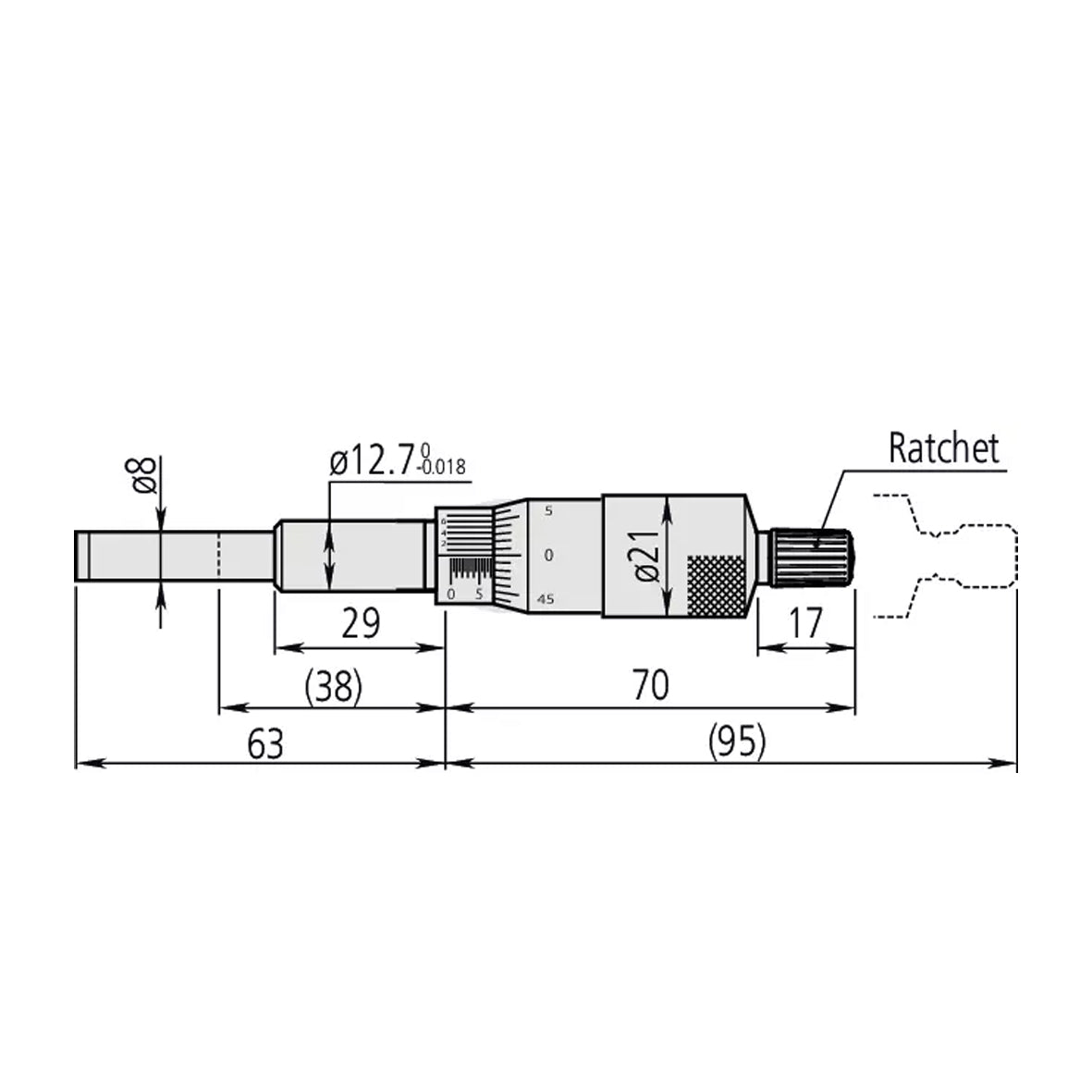Mitutoyo 151-237 Standard Micrometer Head, Range 0-1", Graduation 0.0001"