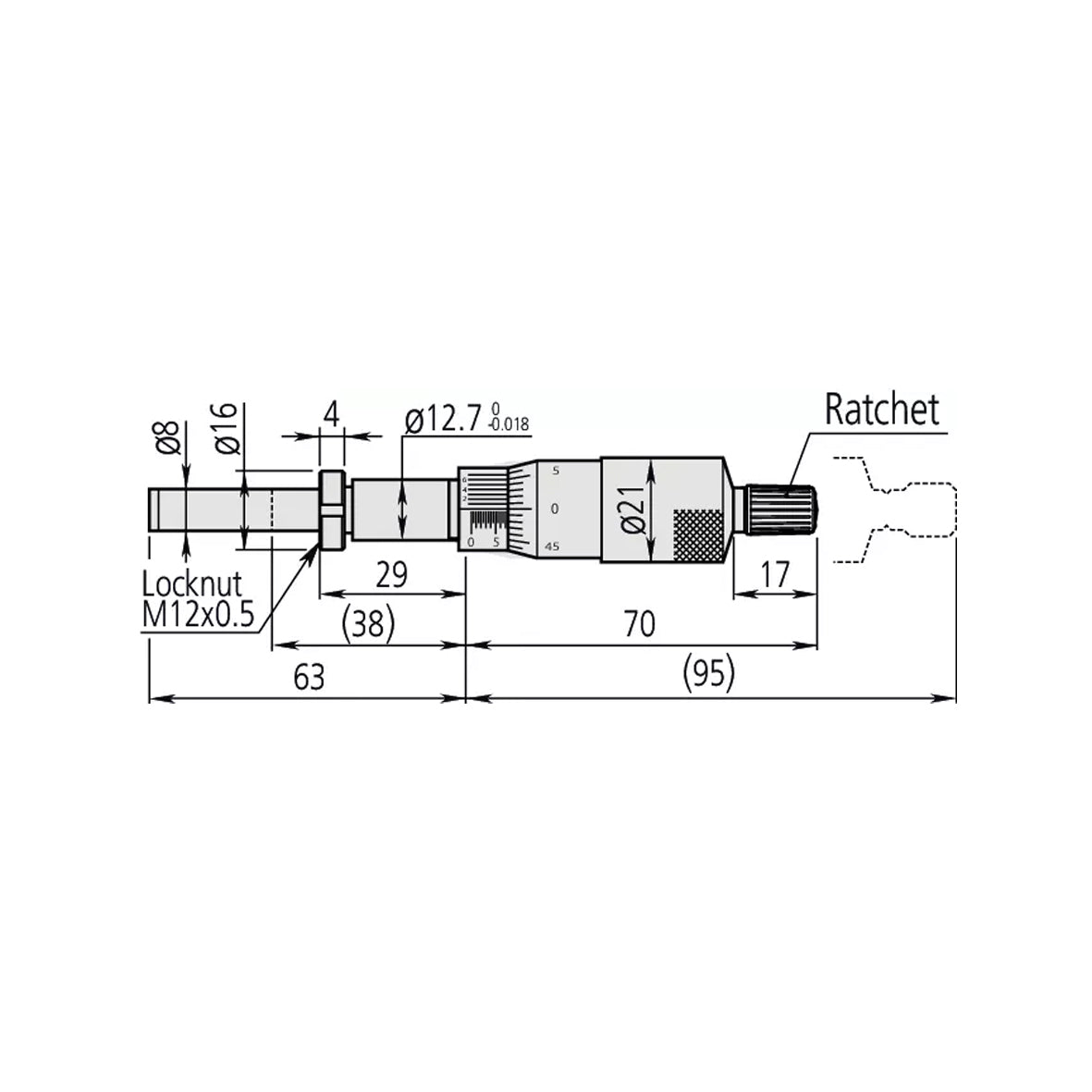 Mitutoyo 151-238 Standard Micrometer Head, Range 0-1", Graduation 0.0001"