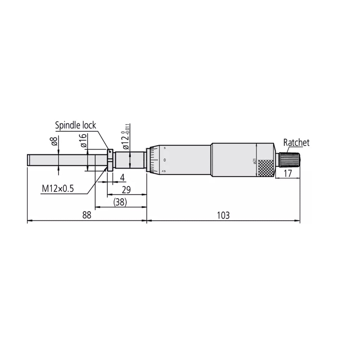 Mitutoyo 151-255 Standard Micrometer Head, Range 0-50mm, Graduation 0.01mm