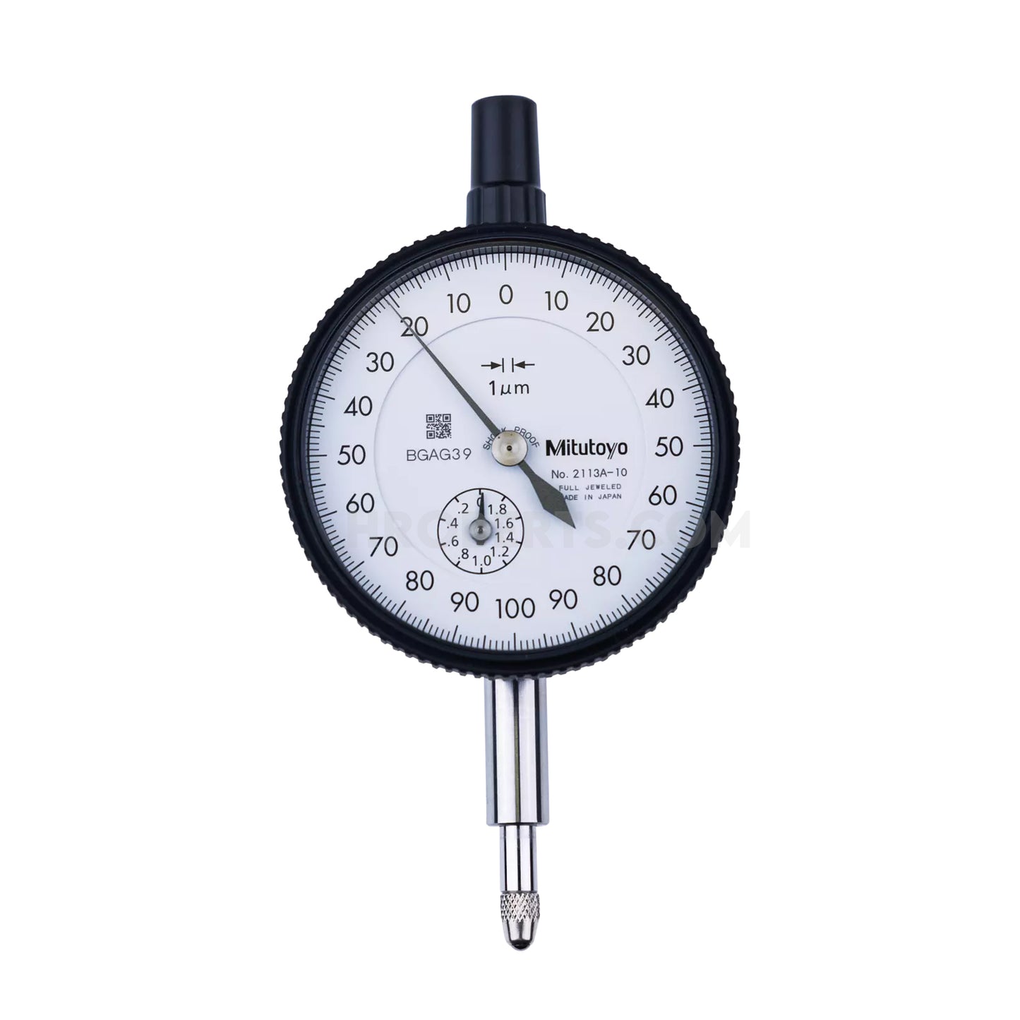Mitutoyo 2113A-10 Dial Indicator, Graduation 0.001mm, Range 2mm, Scale 0-100-0, Bezel Diameter 57mm