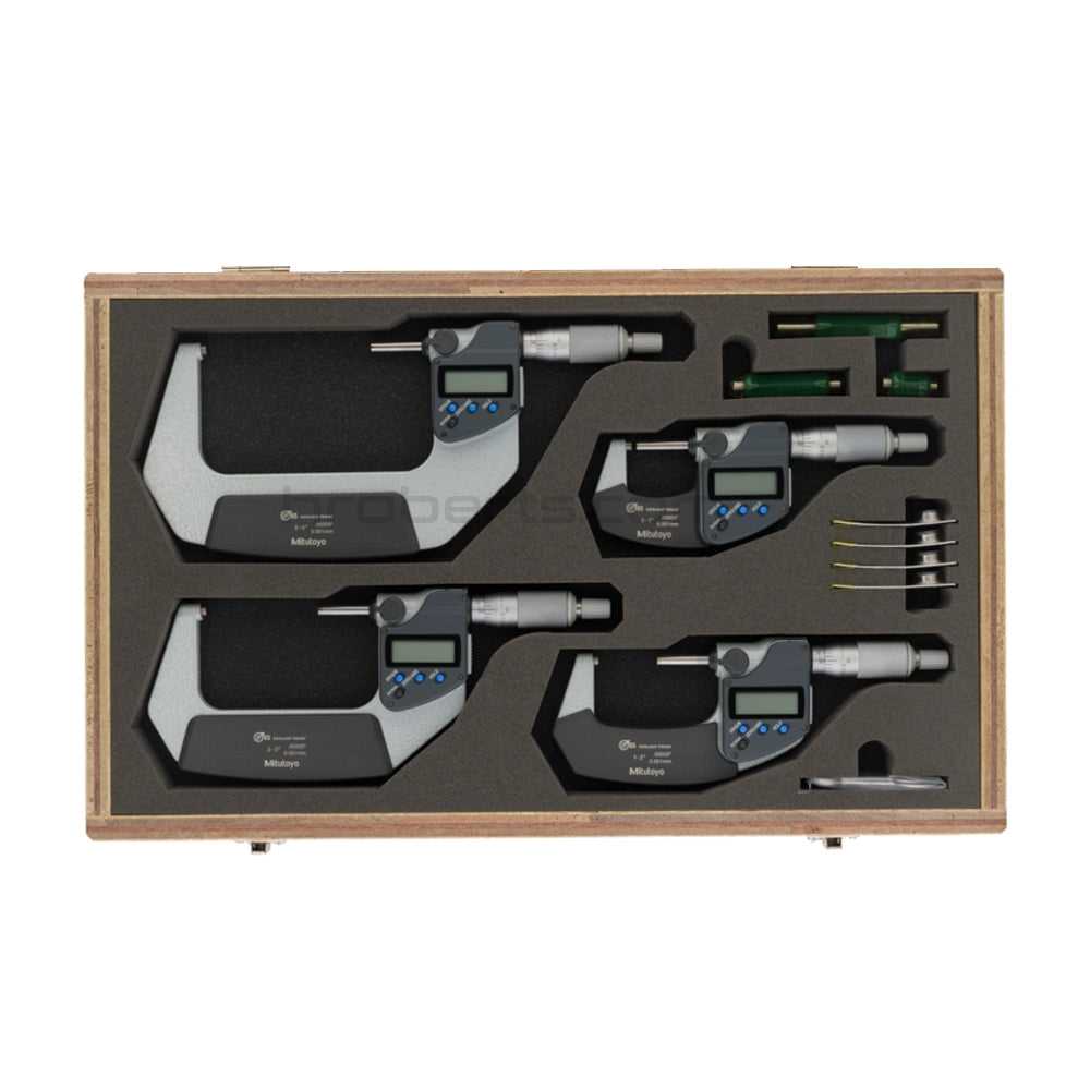 Mitutoyo 293-961-30 Digital Micrometer Set, Range 0-4" / 0-100.6mm, Graduation 0.00005" / 0.001mm c/w Setting Standards