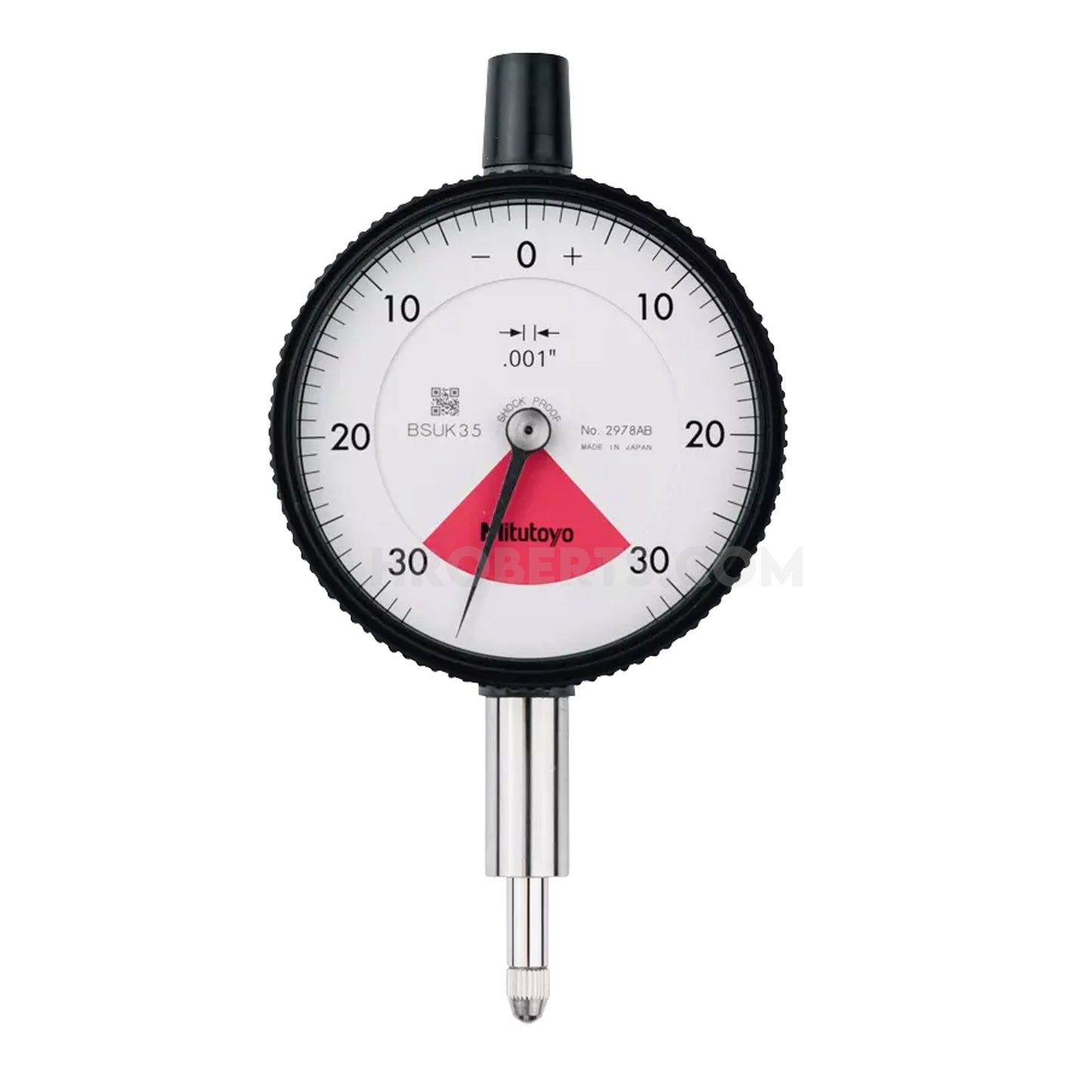 Mitutoyo 2978AB Dial Indicator, One Revolution, Graduation 0.001", Range 0.06", Scale 30-0-30, Bezel Diameter 2.24"