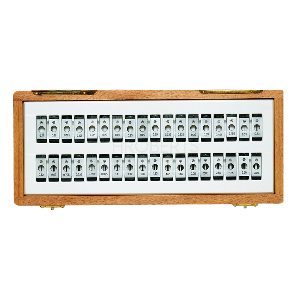 Mitutoyo 313-101 Three Wire Unit Set, 0.17mm to 3.200mm Wire Dia, 18 Pairs, Support Spindle Dia 6.35mm