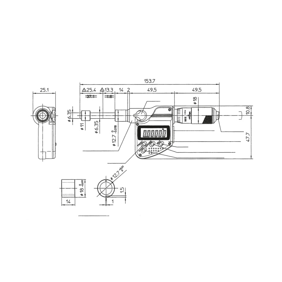 Mitutoyo 350-361-30 Digimatic Digital Rotatable Micrometer Head, Range 0-25mm / 0-1", Resolution 0.001mm / 0.00005"