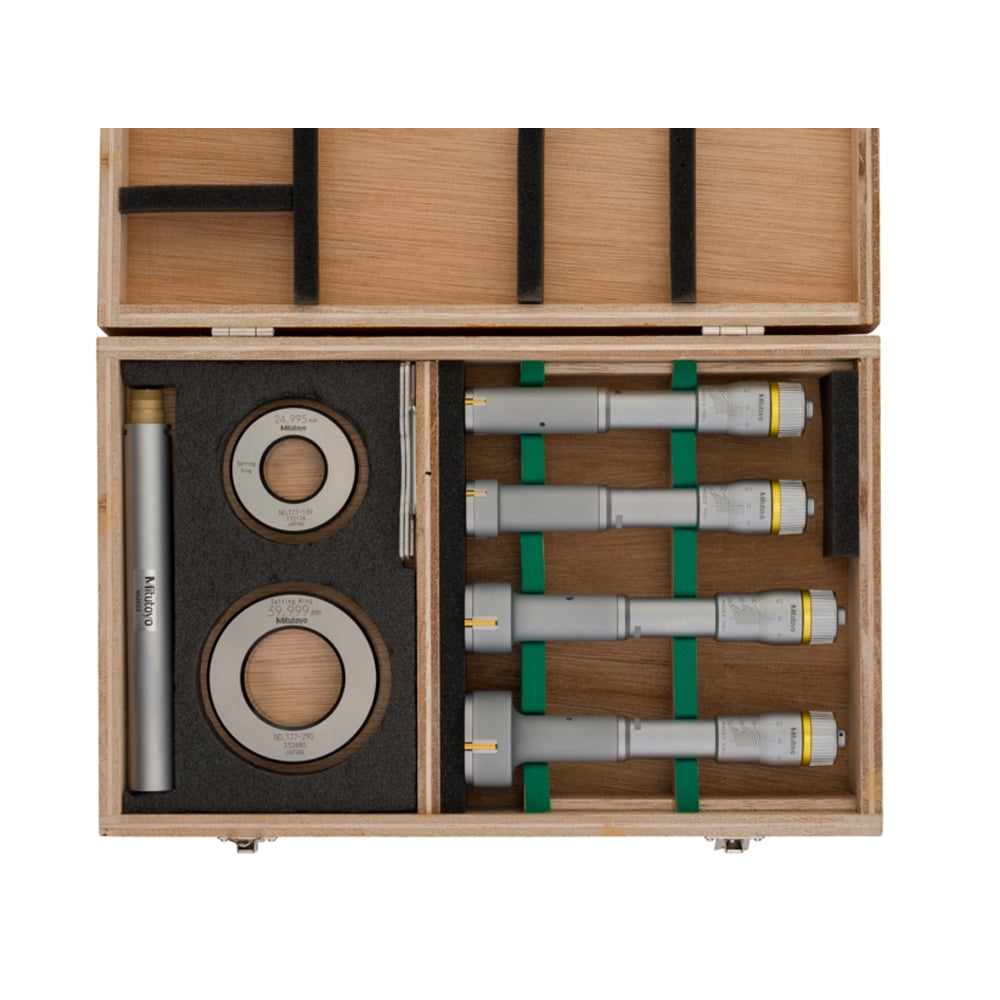 Mitutoyo 368-913 Holtest Bore Micrometer Set, 3-Point Contact, Range 20-50mm, Graduation 0.005mm, Supplied with Setting Rings