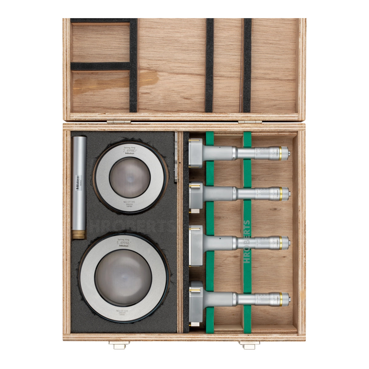 Mitutoyo 368-919 Holtest Bore Micrometer Set, 3-Point Contact, Range 2-4", Graduation 0.0002", Supplied with Setting Rings