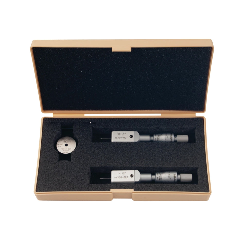 Mitutoyo 368-926 Holtest Bore Micrometer Set, 2-Point Contact, Range 0.08-0.12", Graduation 0.0001", Supplied with Setting Ring