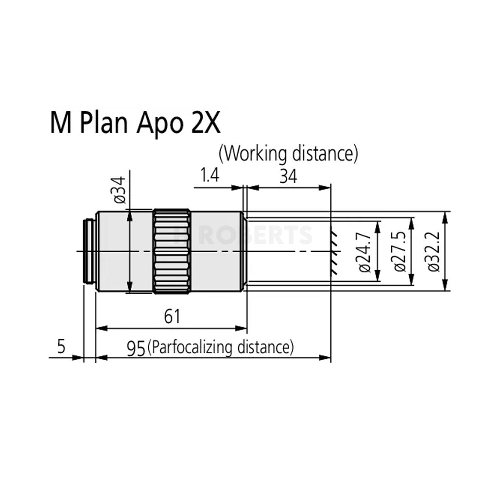Mitutoyo 378-801-12 M Plan Apo 2X Objective for bright-field observation in visible range