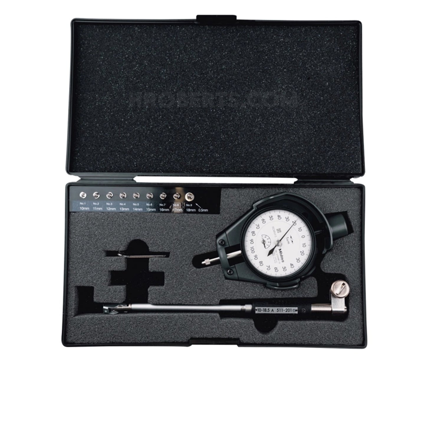 Mitutoyo 511-203 Small Hole Bore Gauge, Range 10-18.5mm, Graduation 0.001mm, Probe Depth 100mm
