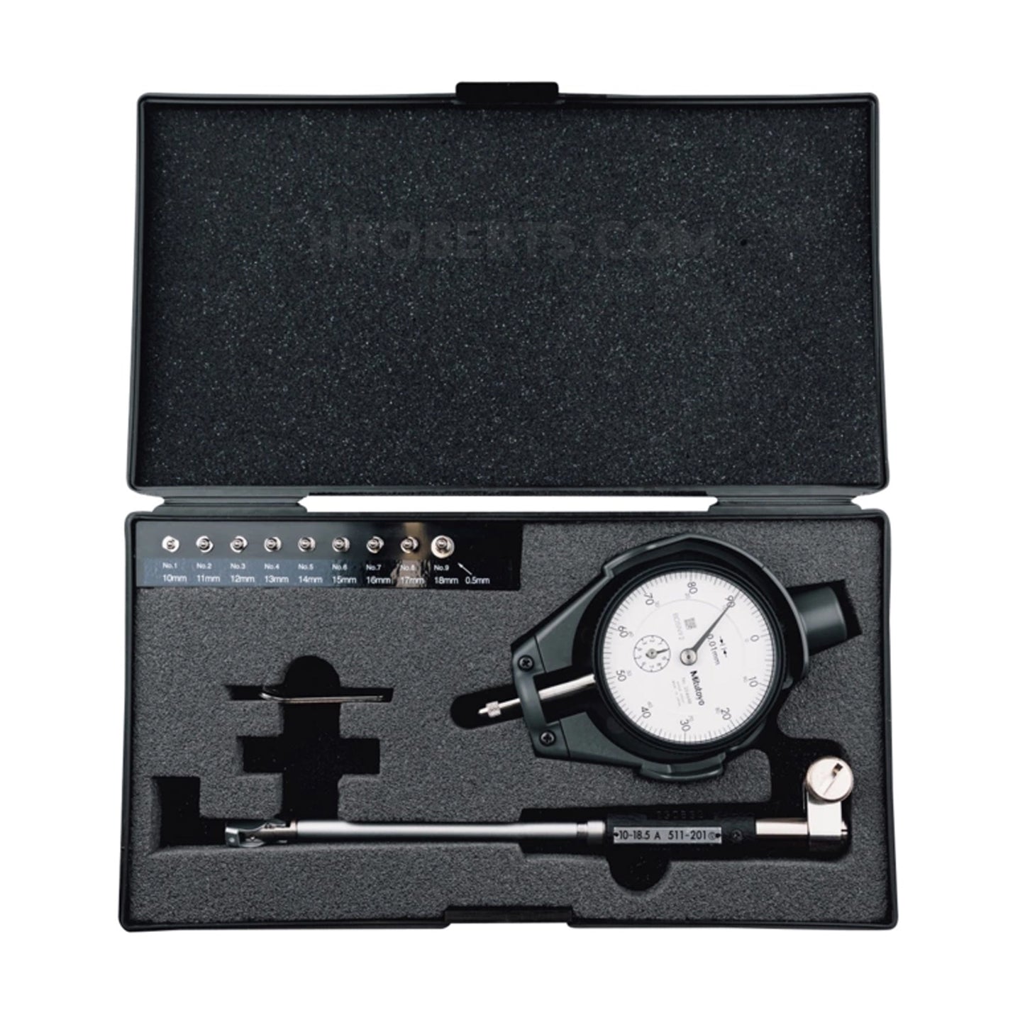 Mitutoyo 511-204 Small Hole Bore Gauge, Range 10-18.5mm, Graduation 0.01mm, Probe Depth 100mm