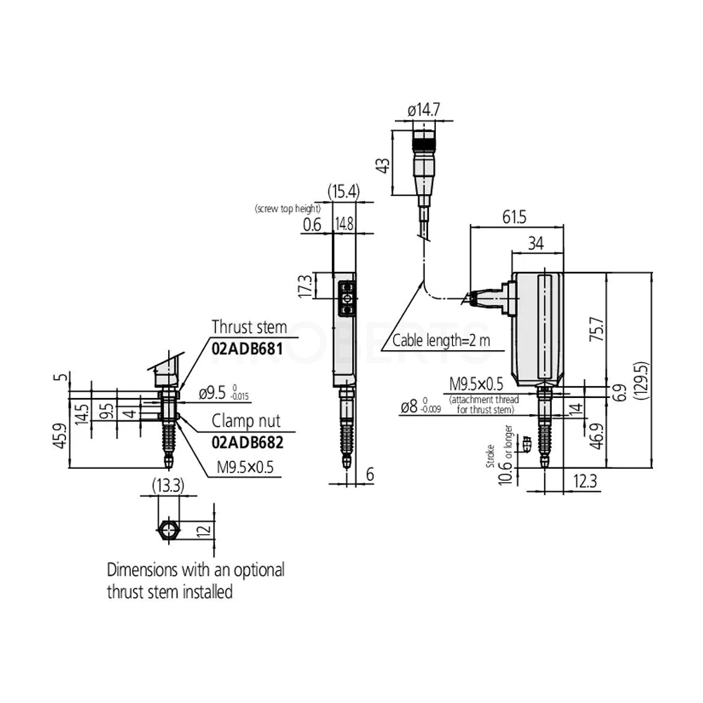 Mitutoyo 542-192 LG100 Coolant Proof Linear Gauge, Range 10mm, Resolution 0.0001mm