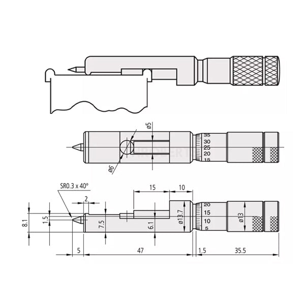 Mitutoyo 147-103 Can Seam Micrometer, Range 0-13mm, Graduation 0.01mm, for Steel Cans