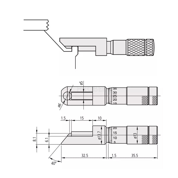 Mitutoyo 147-202 Can Seam Micrometer, Range 0-13mm, Graduation 0.01mm, for Spray Cans