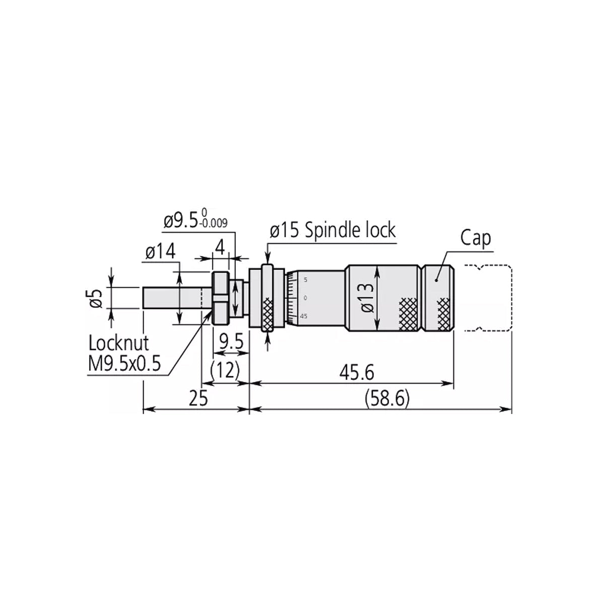 Mitutoyo 148-504 Adjustable Thimble Small Micrometer Head, Range 0-13mm, Graduation 0.01mm