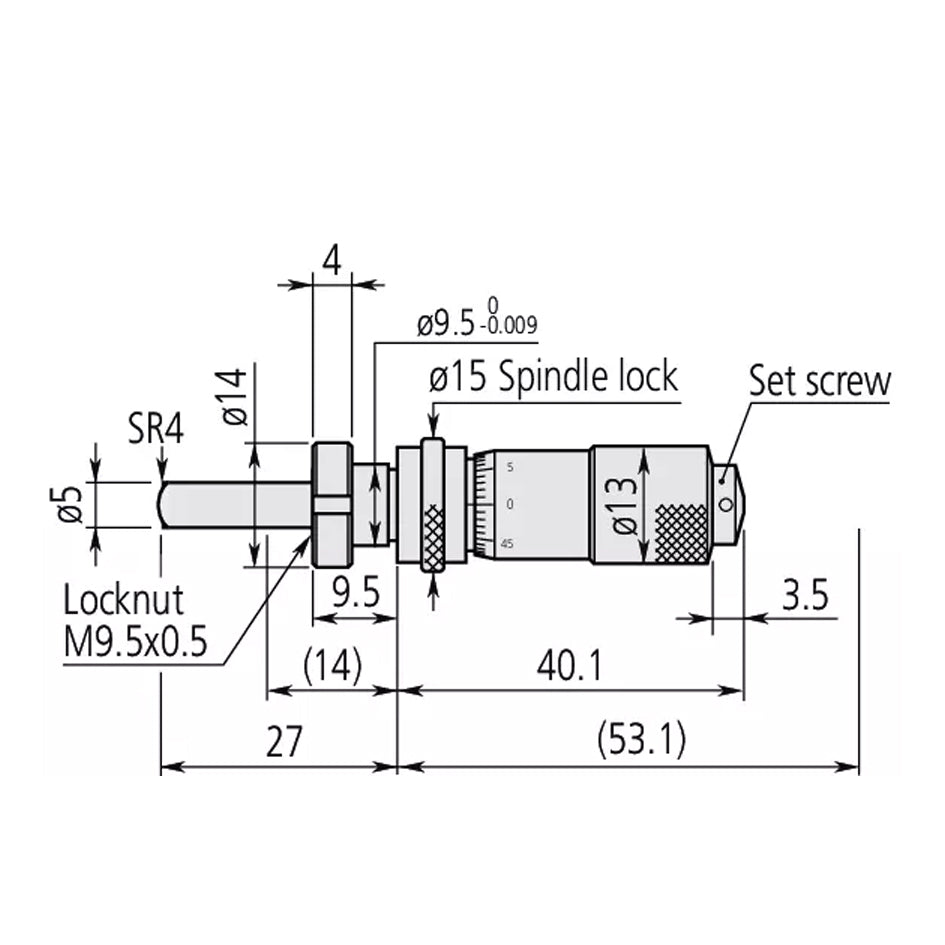 Mitutoyo 148-814 Small Micrometer Head, Range 0-0.5", Graduation 0.001"