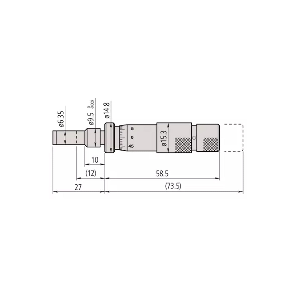 Mitutoyo 153-201 Standard Micrometer Head, Range 0-25mm, Graduation 0.01mm