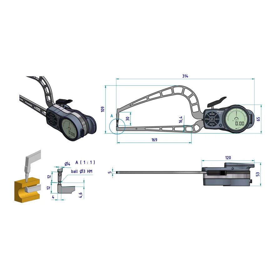 Mitutoyo 209-955 Digimatic Digital Outside Caliper Gauge, Range 0-50mm, Resolution 0.001mm, 0.002mm, 0.005mm,0.01mm, 0.02mm, 0.05mm
