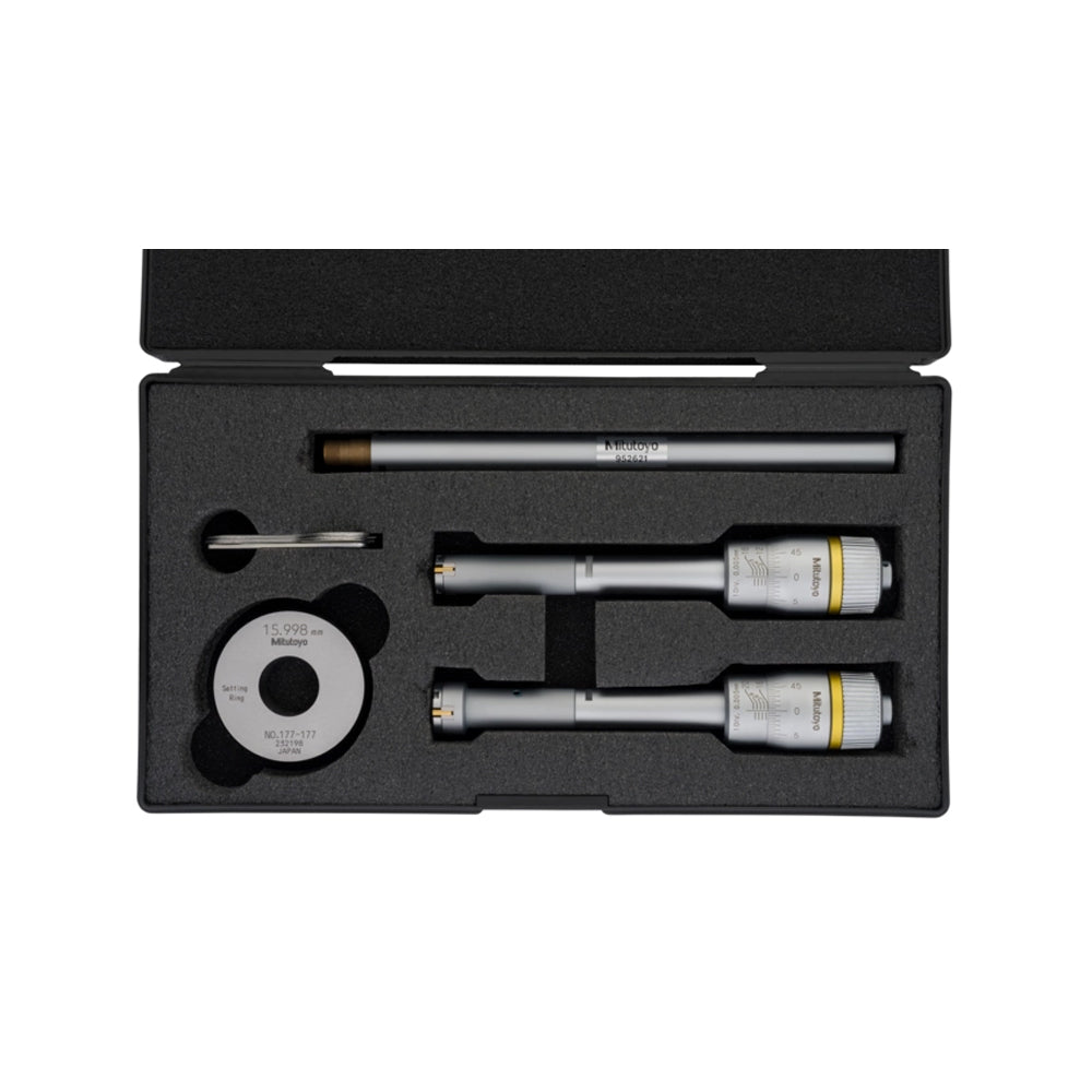 Mitutoyo 368-912 Holtest Bore Micrometer Set, 3-Point Contact, Range 12-20mm, Graduation 0.005mm, Supplied with Setting Ring
