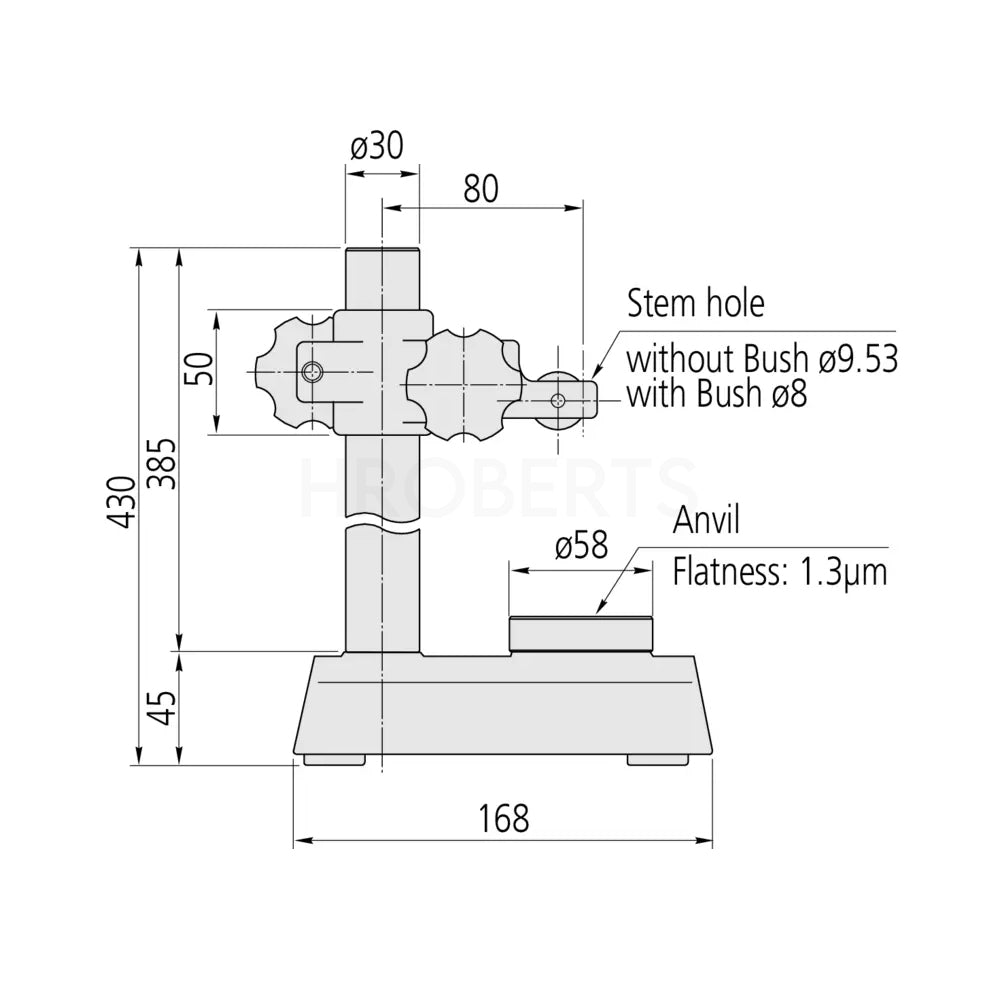 Mitutoyo 519-109-10 Transer Stand, 58mm Dia Serrated Anvil, Column Travel 0-320mm
