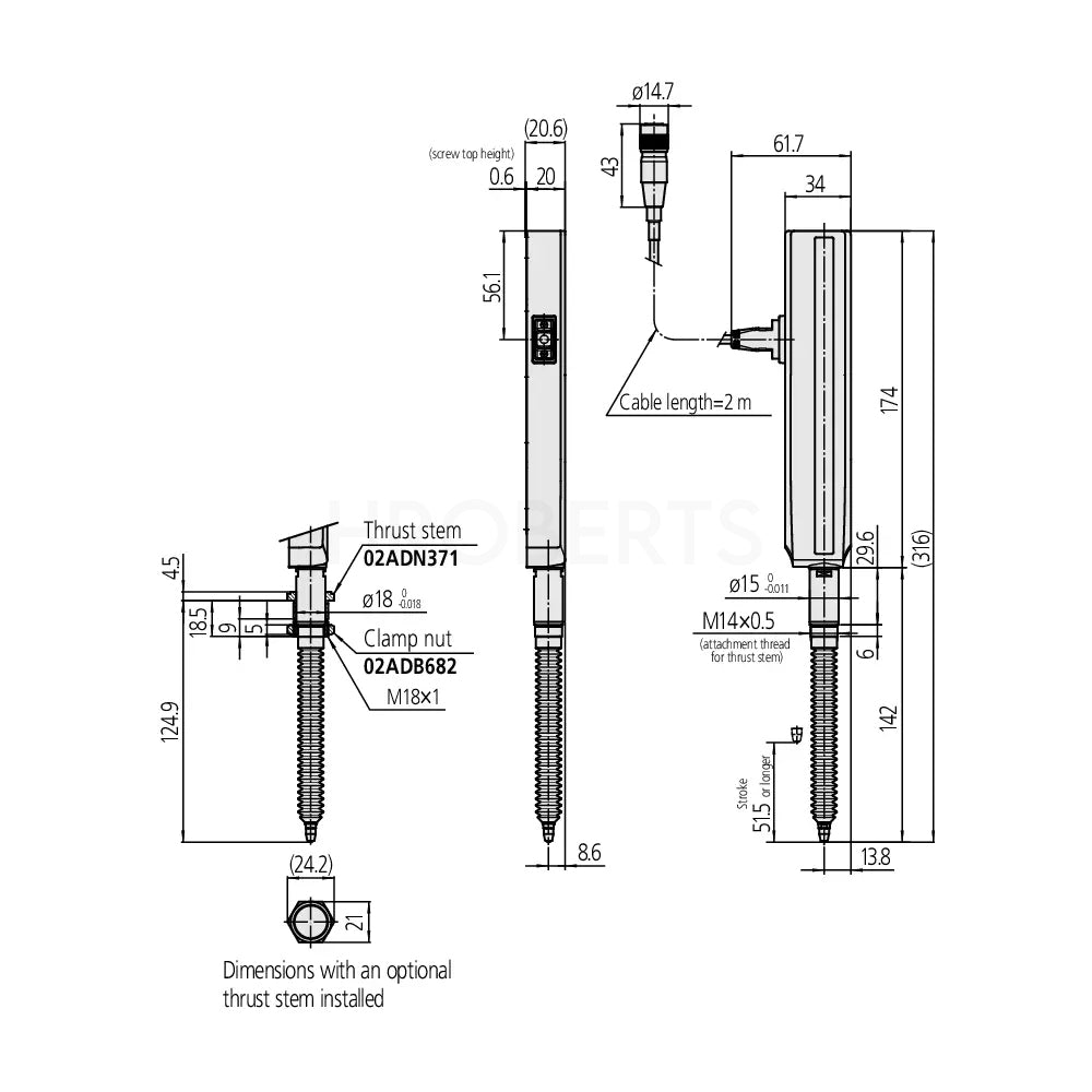 Mitutoyo 542-196 LG100 Coolant Proof Linear Gauge, Range 50mm, Resolution 0.001mm