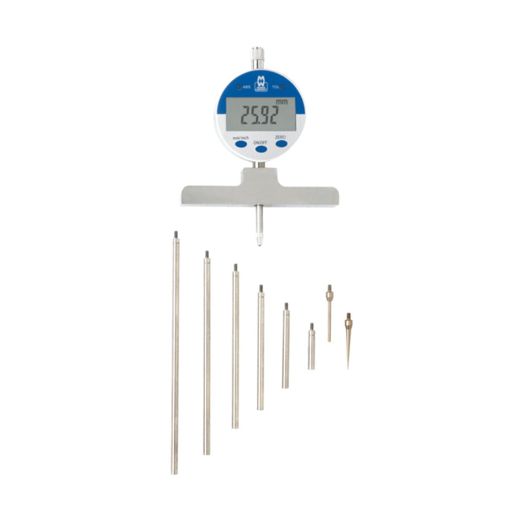 Moore & Wright MW172-01D Digital Dial Indicator Depth Gauge, Range 0-550mm / 0-22", Resolution 0.01mm / 0.0005", Length of Base 100mm