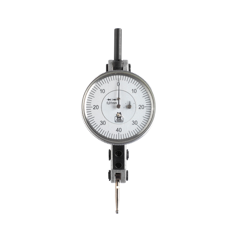 Moore & Wright MW422-01 Lever Dial Indicator Horizontal Type, Graduation 0.01mm, Range 1.6mm, Scale 0-40-0, Stylus Length 12mm, Bezel Diameter 37mm